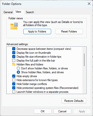 folder options